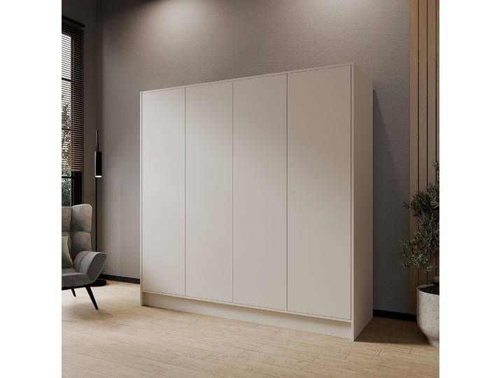 Masseno Drehtürenschrank VELAR 200/200/51 cm Modern Kleiderschrank 4-türig Kaschmir