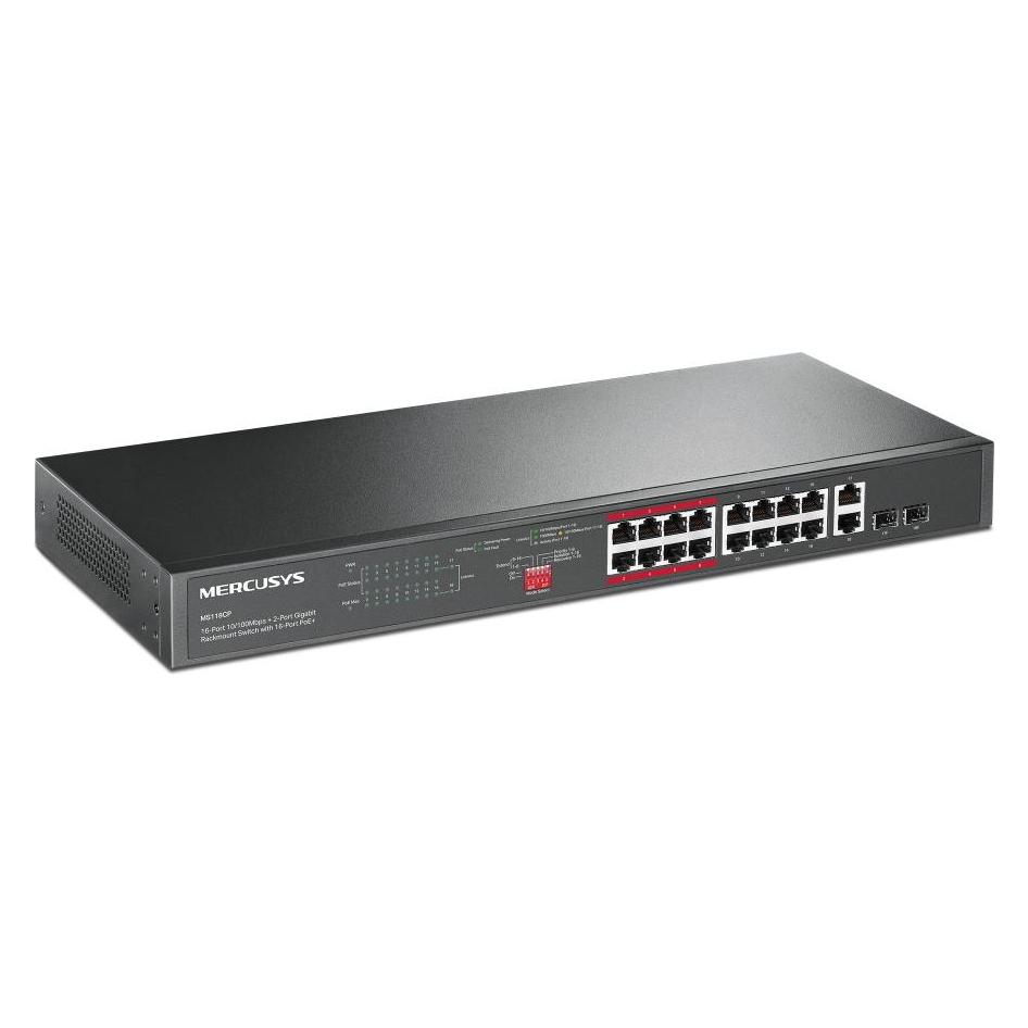 Mercusys 16-PORT 10/100MBPS+ 2-PORT GB RCK 16-PORT POE+ (18 Ports) (MS118CP)