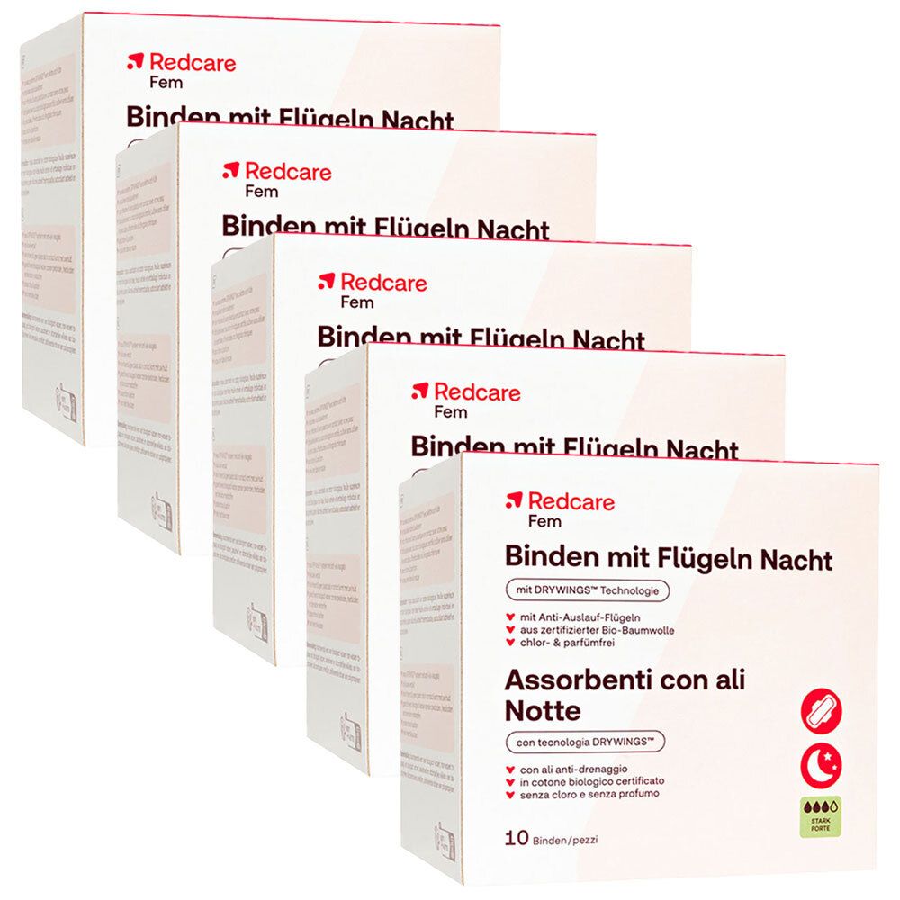 Redcare Binden mit Flügeln Nacht Fünferpack 5x10 St