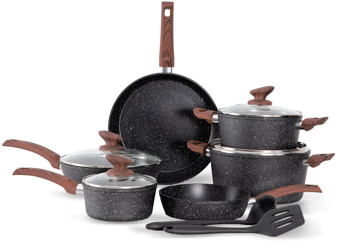 Blue Elephant 8 - Piece Non-Stick Cookware Set Matte Black/Brown 8