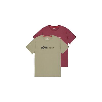T-Shirt ALPHA INDUSTRIES "Label Print T-Shirt 2-Pack", Herren, Gr. M, bunt (olive, burgundy), Obermaterial: 100% Baumwolle, Shirts T-Shirt