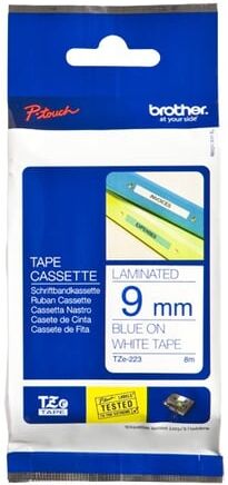 Brother TZe-223 fita 9mm texto azul sobre branco (8M)