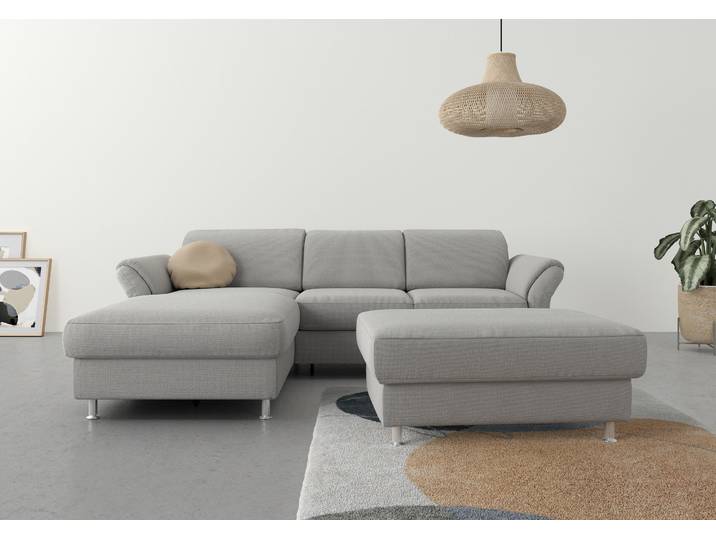 Ecksofa, Webstoff, Silber, 250×185 cm, Mit Bettfunktion, Mit Bettkasten, Modern, sit&more