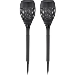 Solarleuchte Feuereffekt Stecklampe Solar schwarz Außenleuchte Solar Erdspieß, Deko Stanzungen, LED warmweiß, DxH 9,5x49,5 cm, 2er Set