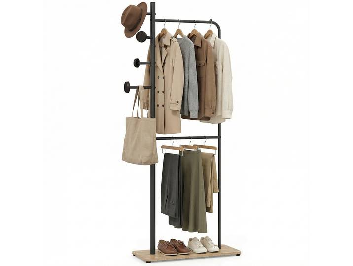 Kledingrek met 2 Kledingstangen Staande Garderobe Vrijstaand Kledingrek met Antislipvoeten Moderne Garderobe voor Slaapkamer Hal