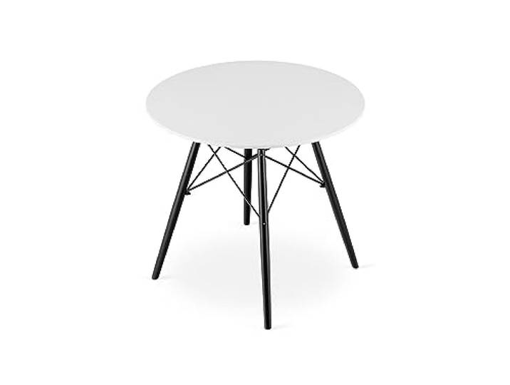 VBChome Esstisch Runden 80 cm Weiß Küchentisch Wohnzimmertisch Esszimmertisch Tisch Holzwerkstoff Modernes Design Weiß mit Schwarz Tischfüßen