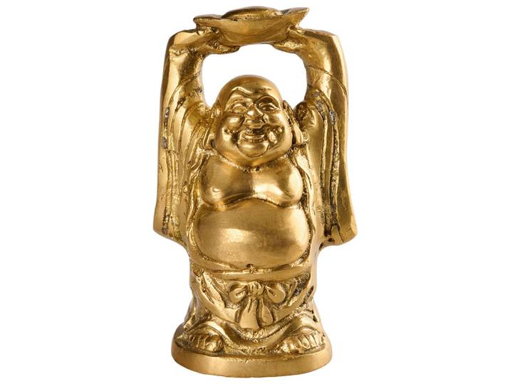 Ambia Home Skulptur Laughing Buddha, Goldfarben, Metall, Buddha, Buddha, 4x10x5.5 cm, Kunsthandwerk, Dekoration, Dekofiguren & Skulpturen, Skulpturen