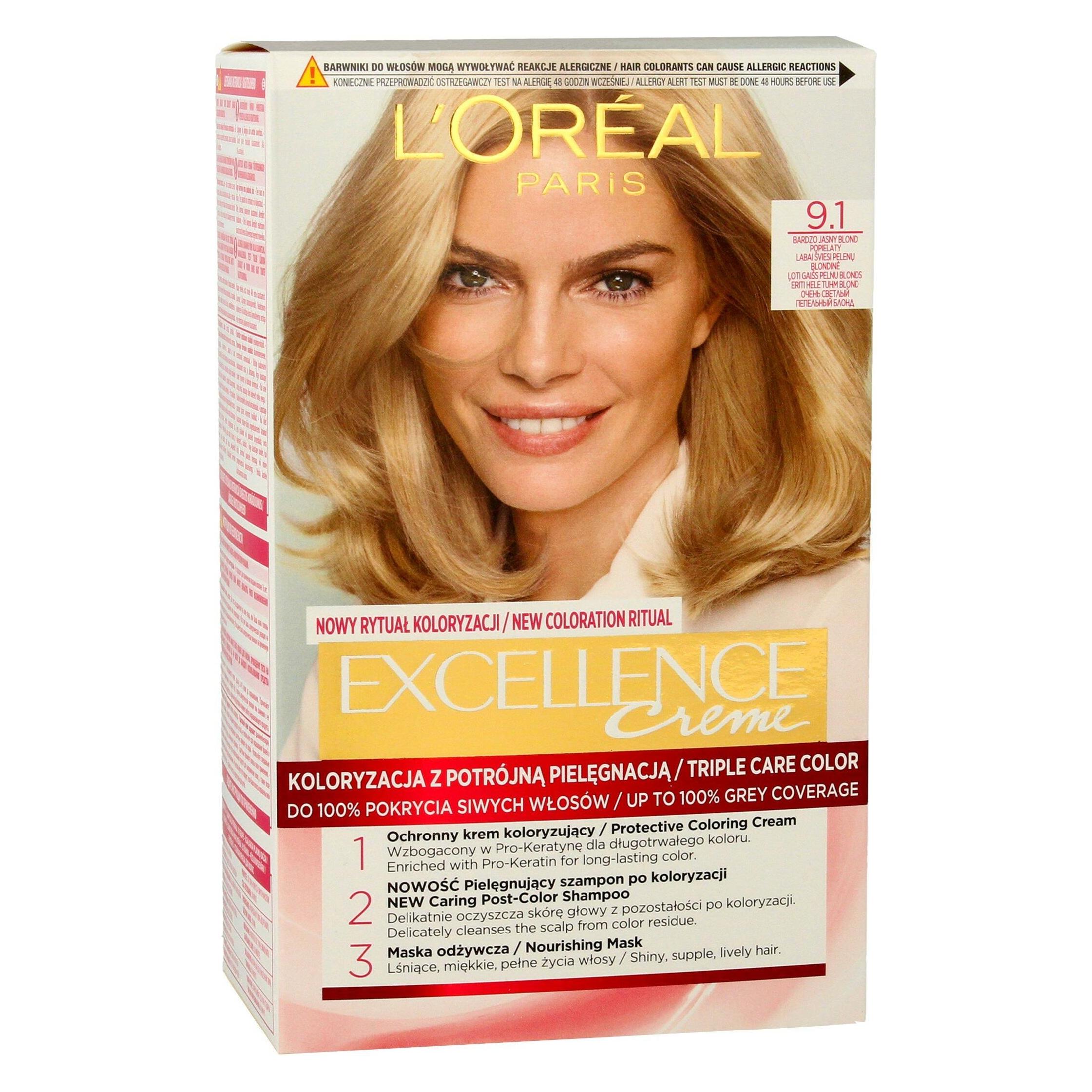 L'Oréal Paris L'Oreal Paris Excellence Creme Cream Coloring 9.1 very bright ash blonde (9.1 sehr hell blond Asche) (0258894)