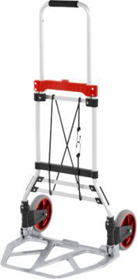 Schäfer Shop Select Sackkarre, Tragkraft 100 kg, klappbar, elastisches Spannband, 2 Bockrollen, Aluminium/Kunststoff, rot-schwarz-silber