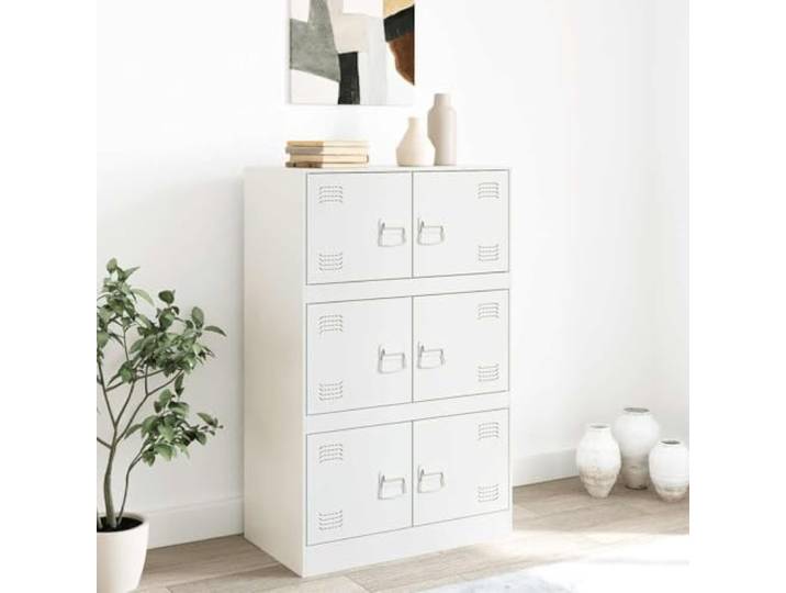 KTHLBRH Sideboard weiß 67 x 39 x 107 cm aus Stahl 6 Fächer mit Türen, 6 Metallgriffe, Fassungsvermögen 90 kg, einfache Reinigung