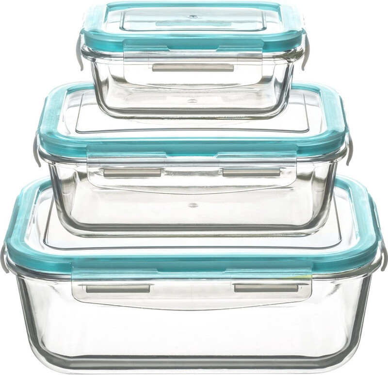 5five Set van 3 rechthoekige glazen opbergcontainers, Transparant