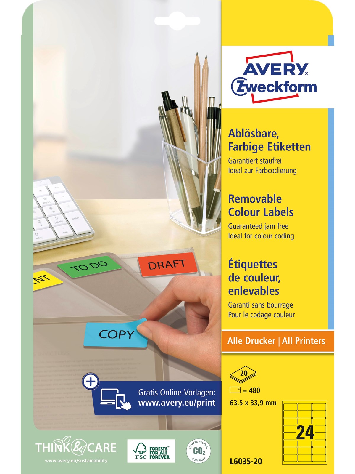Avery Coloured removable labels yellow