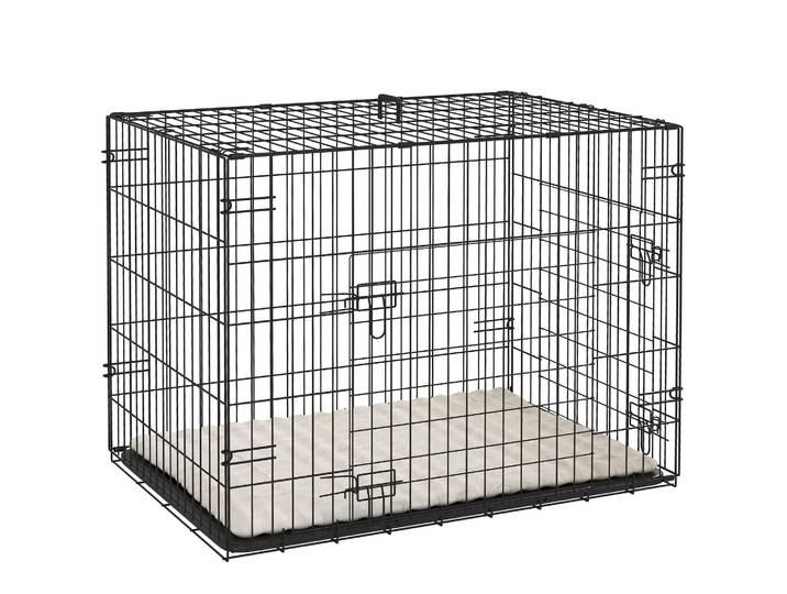 PawHut Opvouwbare hondenkooi hondenbench met 2 deuren, transportkooi met uitschuifbare bodembak, kussen 75 x 48,5 x 53 cm Zwart