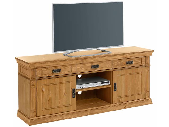 TV-Board GOODPRODUCT Vinales, Sideboard, Kommode, 3 Schubkästen, 4 Fächer , beige (natur), B:158cm H:65cm T:39cm, FSC-zertifiziertes Massivholz, Sideboards, TV-Board, Messinggriffe im Jugendstil, Zierleiste und eleganter Sockel