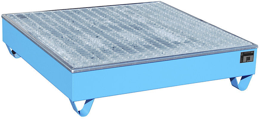 Stahl-Auffangwanne mit PE-Einsatz, für 200-l-Fässer, LxBxH 1215 x 1215 x 290 mm, blau lackiert eurokraft pro