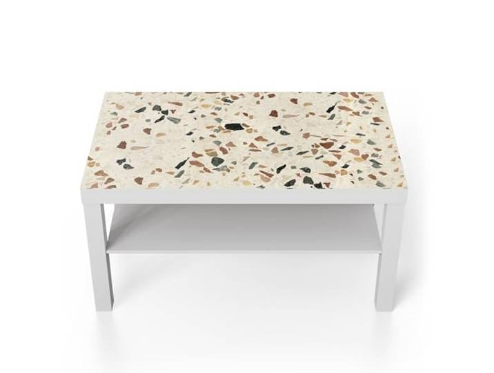 DEQORI Glastisch weiß groß 90x50 cm Motiv Bunter Terrazzo-Stil ausgefallener Beistelltisch aus Glas Hochglanz Couchtisch fürs Wohnzimmer moderner Couch Tisch mit Design