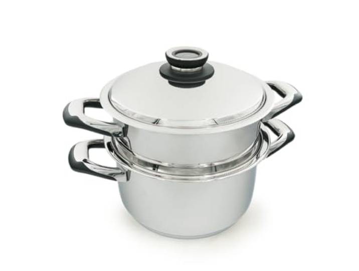 ECOVITAM Cuiseur vapeur 6L Inox 18/10 Diamètre 24cm Sans PFAS Tous feux dont induction Thermomètre intégré Fabriqué en Italie