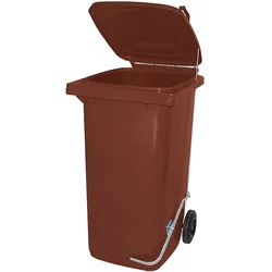 BRB 120 Liter Mülltonne/Müllgroßbehälter, braun, mit Fußpedal für handfreie Bedienung