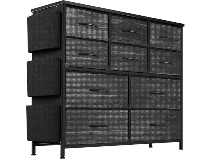 Zstar Kommode für Schlafzimmer mit Schubladen, Aufbewahrungsschrank aus Stoff mit Metallrahmen, Moderne Dekoration Holztischplatte Kommode mit 10 Schubladen für Schlafzimmer, Flur,Schwarz