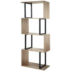 BÜCHERREGAL mit 4 Ebenen, Holzdekor und Metallständern - H148cm