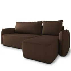 ECKSOFA DOLVER Braun Plüsch-Stoff mit Schlaffunktion