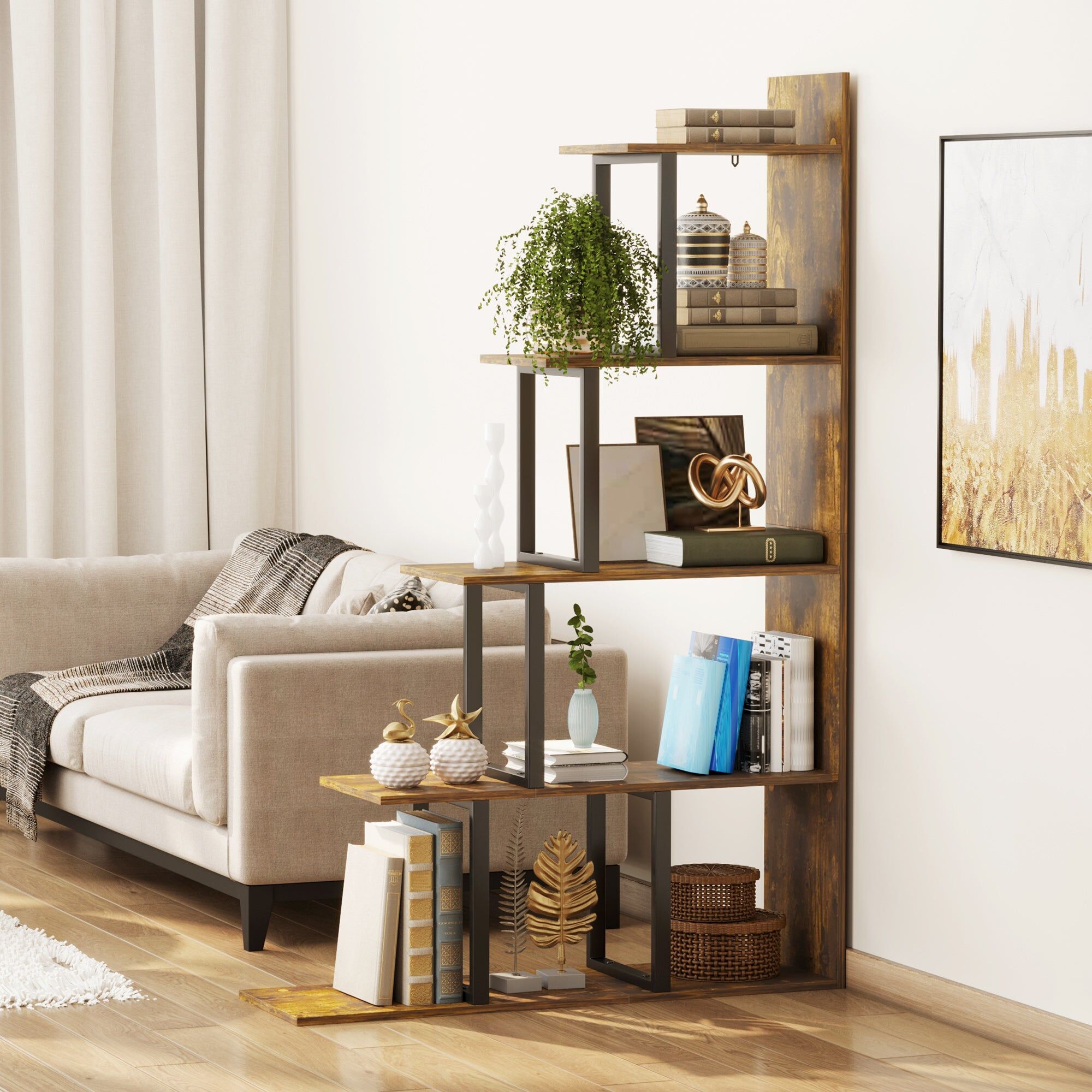 benzoni Libreria 5 Ripiani in Legno Effetto Invecchiato 102x30x160 cm Marrone Scuro...