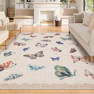 Garvee Butterfly Pattern Area Rug, Washable Non Slip Low Pile Rug for Bedroom Living Room