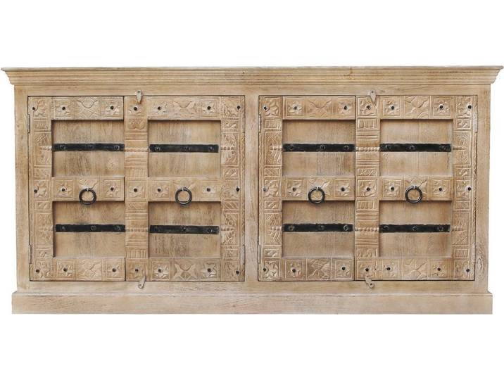 SIT Sideboard Casablanca aus Mangoholz mit Schnitzereien & 4 Türen, Aufwendige Schnitzfront