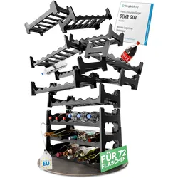 Modulares Flaschenregal für 72 Weinflaschen - Weinregal Kunststoff stapelbar , Schwarz , Recycelt , Erweiterbar , Robust - Ideal für Weinlagerung in Keller , Gastronomie & Zuhause , Getränkeschrank