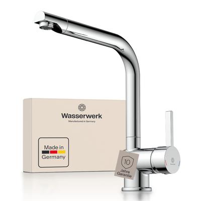 Spültischarmatur WASSERWERK "WK 4, Wasserhahn, Küche, Einhebelmischer", silber (chrom), B:5,7cm H:29,8cm T:25,7cm, Messing, Armaturen, 360 schwenkbar, Cold-Start-Funkt., geräuscharm