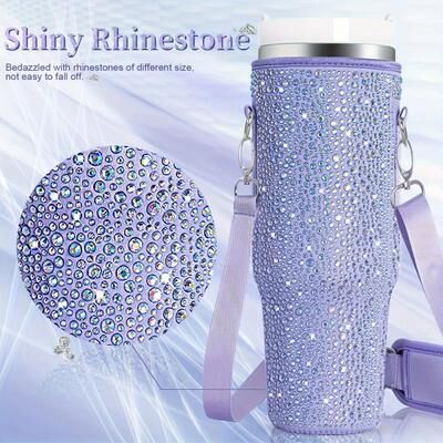 Inspired Finds GlamGuard Rhinestone Lanyard Carrier For Stanley 40 Oz purpleccase