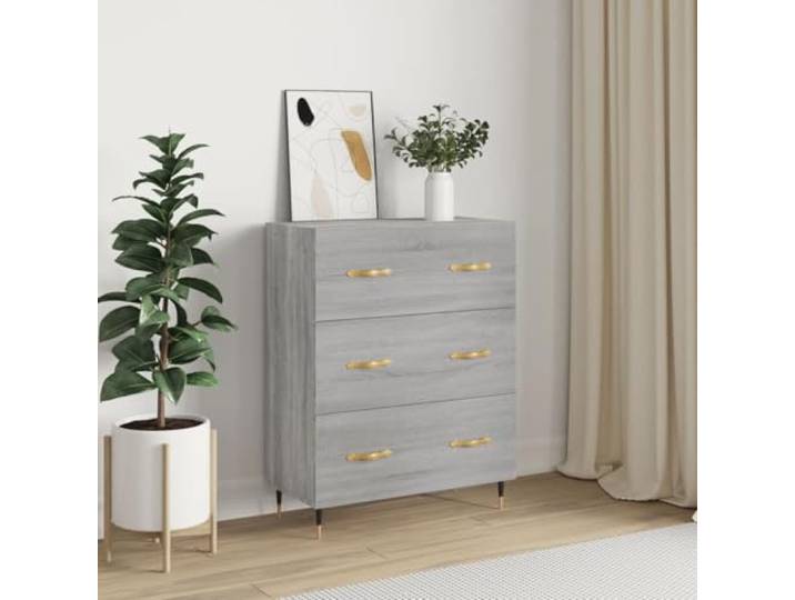RJPLMFV Anrichte Sonoma, Grau, 69,5 x 34 x 90 cm, Holz, Technik 3 Schubladen, Füße aus Metall, Aufbewahrungsmöbel mit Wandbefestigung