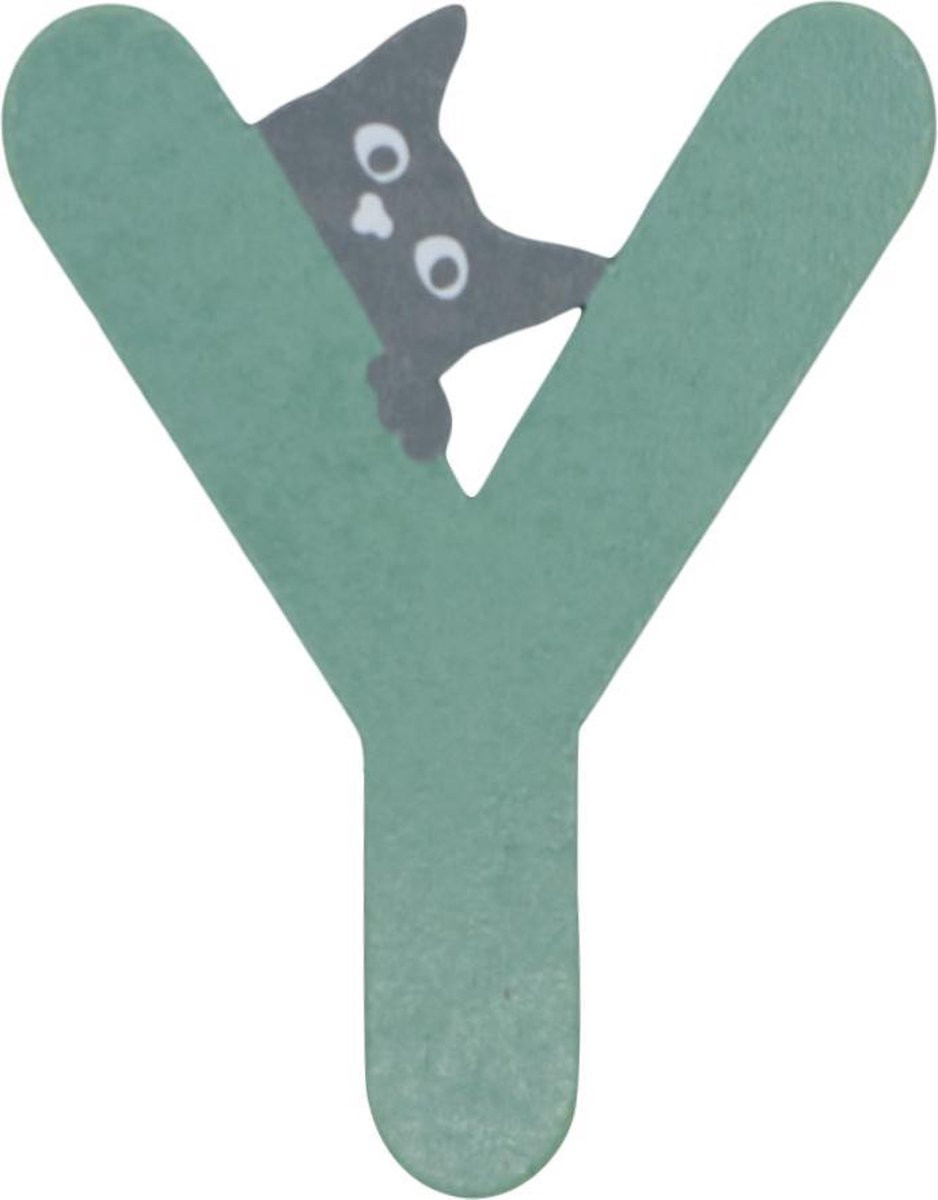 Houten Letter Y Groen met Kat - 9 cm