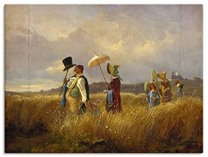 ARTLAND Wanddeko Leinwand Bilder Wandbild 120x90 cm Natur Gräser Wolken Familie Vintage Der Sonntagsspaziergang 1841 Biedermeier Carl Spitzweg T7GG
