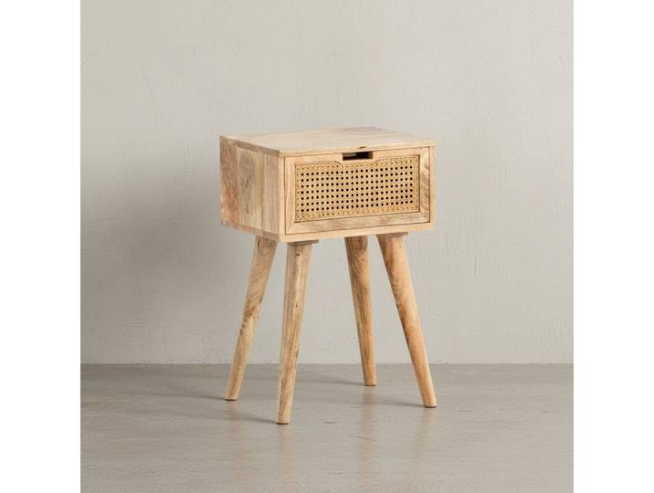 KADIMA DESIGN Nachttisch Nachtkonsole Mango Massivholz / Rattan 40x60x30 cm Nachttisch Braun (Nachtkästchen mit Stauraum), Nachtkommode Boxspringbett mit Schublade Wiener Geflecht