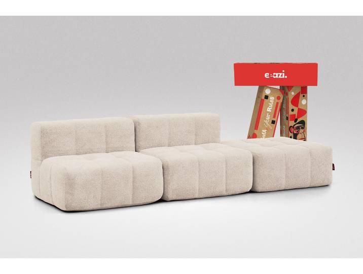 3-tlg. Modulsofa Beige – 2 Mittelteile, 1 Hocker
