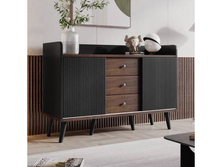 Buffet 80x117 5x40cm avec trois tiroirs commode pour chambre à coucher et salon avec étagères de rangement Noir
