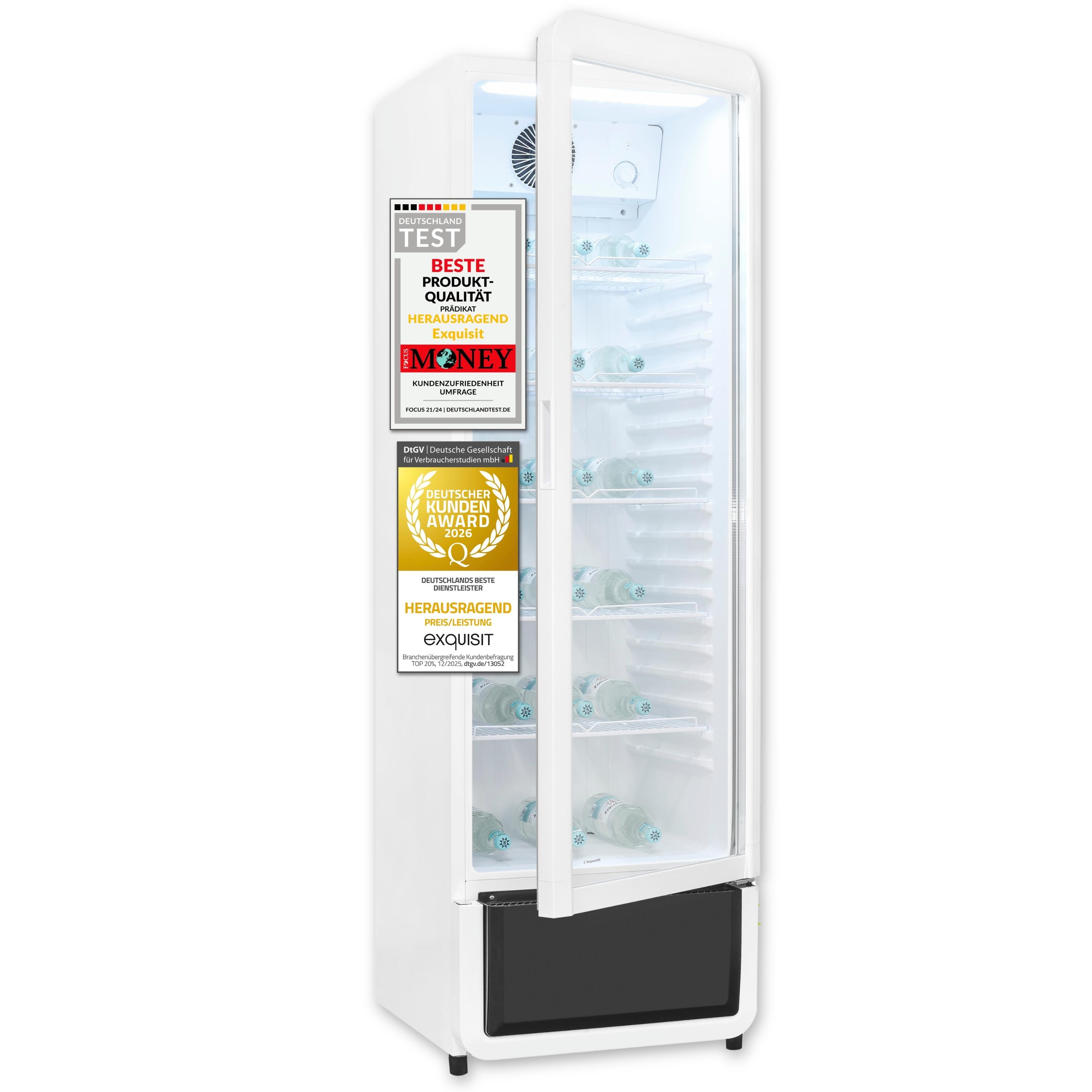 Exquisit Glastürkühlschrank GKS260-GT-431D weiß | 280 l Nutzinhalt | No Frost | Umluftventilator | manuelle Temperaturregelung