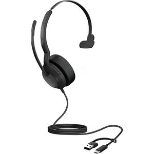 Jabra Headset Evolve2 50 MS Mono, USB-C, USB-A, Bluetooth, On-Ear