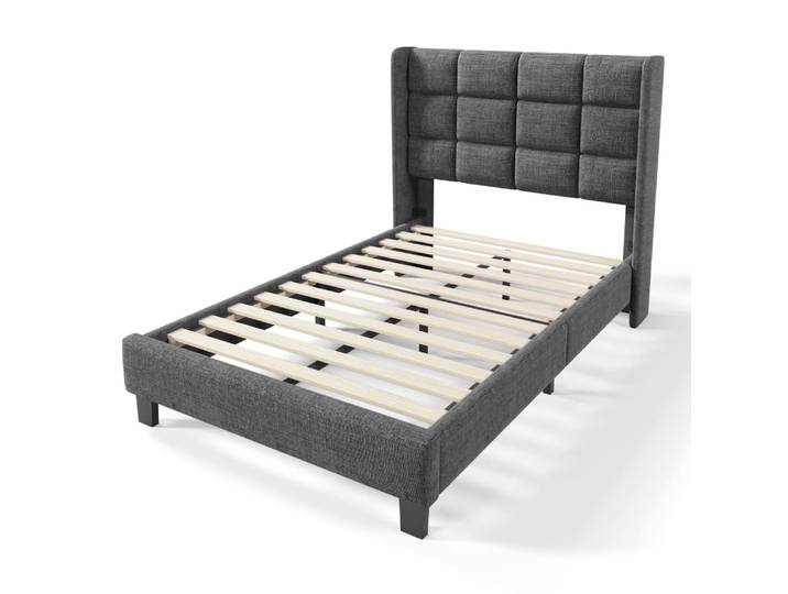 Lit tapissier simple en lin gris 90x200cm