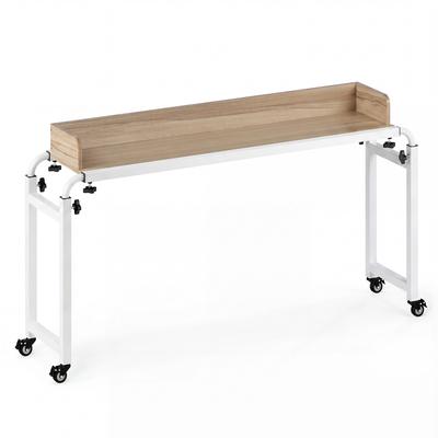 COSTWAY Überbetttisch mit Rollen, verstellbarer Höhe & Länge, mit Schallwand, für Schreibtisch, PC & Laptop, Natur