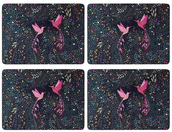 Sara Miller London Sara Miller India Collection Set of 4 Placemats Hummingbird Paradise Midnight Blue