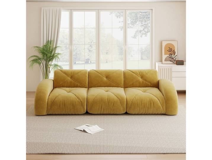 BBWL Sofa aus Chenille, extra groß, 32D-Schaumstoff, rutschfest, ohne Montage, Rahmenloses 3-Sitzer Modulsofa für Wohnzimmer