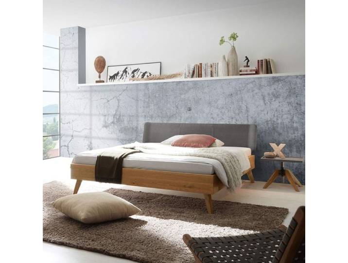 Bett Sandel Wildeiche Massivholz 140x200cm retro/vintage, Mit Kopfteil