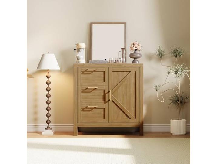 IDEALHOUSE Modernes Sideboard mit 3 Schubladen & verstellbarem Regal – Holz-Buffetschrank für Wohnzimmer, Küche oder Flur – Walnuss