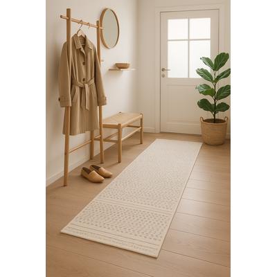 Wollteppich "Wooly Nature", beige (natur,weiß), B:80cm H:10mm L:250cm, Baumwolle, Wolle, MYFLAIR MÖBEL & ACCESSOIRES, Teppiche, Handwebteppich, reine Wolle, Scandi Design, handgewebt, Wohnzimmer