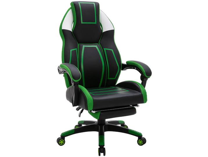 CLP Chefsessel Lederlook schwarz/grün, Grün, Schwarz, Kunststoff, 69x118x70.5 cm, Büromöbel, Bürostühle, Gaming-Sessel