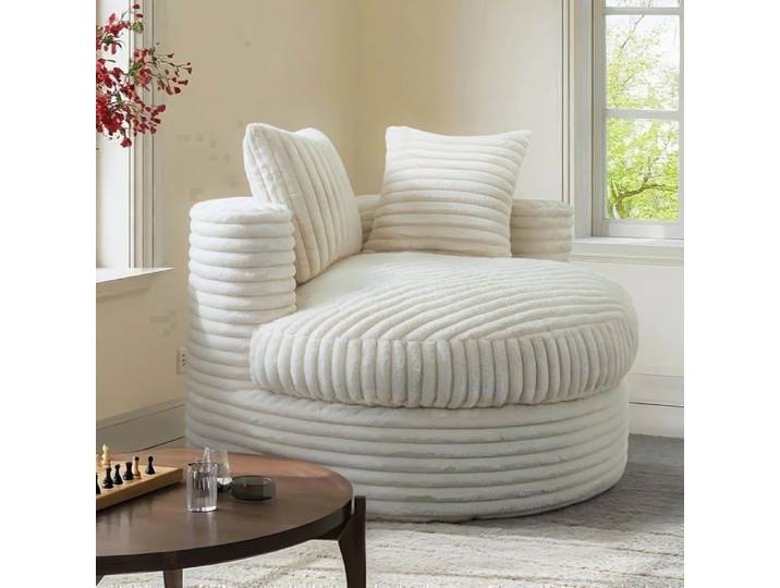VERCART Canapé Chaise longue ronde d'intérieur pour adultes fauteuil surdimensionné en velours côtelé Beige 120x120x70cm