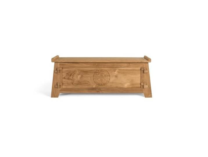 Coffre en teck massif naturel - 114 cm - Grand volume intérieur - Design oriental - Teck massif - Naturel