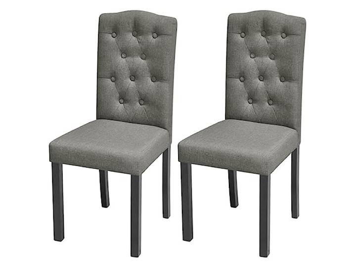 Todiikf Esszimmerstühle 2er Set Grau Polsterstuhl aus Stoff mit Holzbeinen Ergonomische Küchenstühle mit dicker Polsterung und stilvoller Knopfsteppung für Esszimmer, Wohnzimmer und Buchecke.